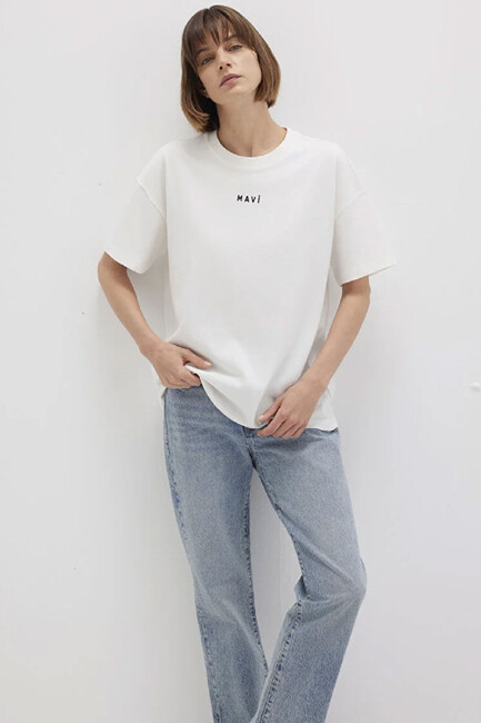 Kadın Mavi Baskılı Tişört 1612518-70057 Beyaz (2)