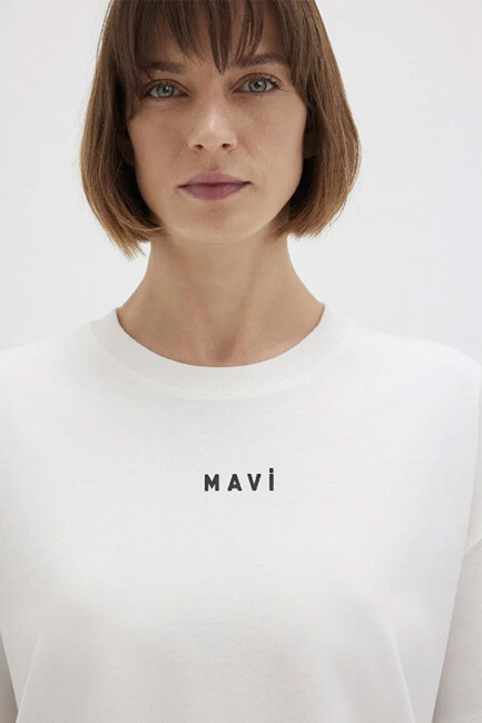 Kadın Mavi Baskılı Tişört 1612518-70057 Beyaz - Thumbnail