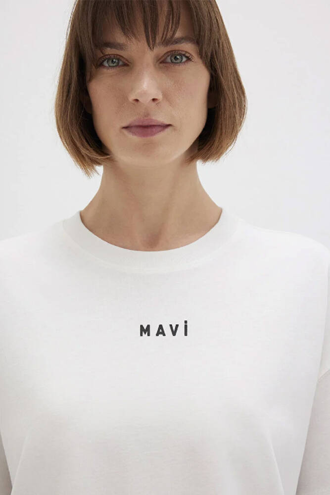 Kadın Mavi Baskılı Tişört 1612518-70057 Beyaz 