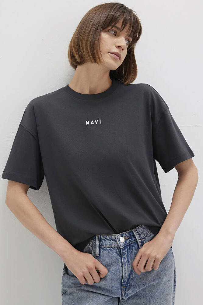 Kadın Mavi Baskılı Tişört 1612518-70087 Gri 