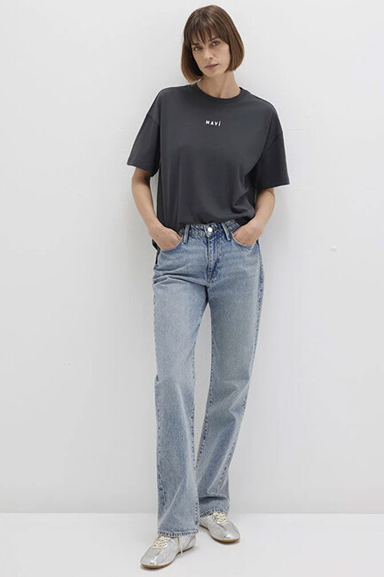 Kadın Mavi Baskılı Tişört 1612518-70087 Gri (3)