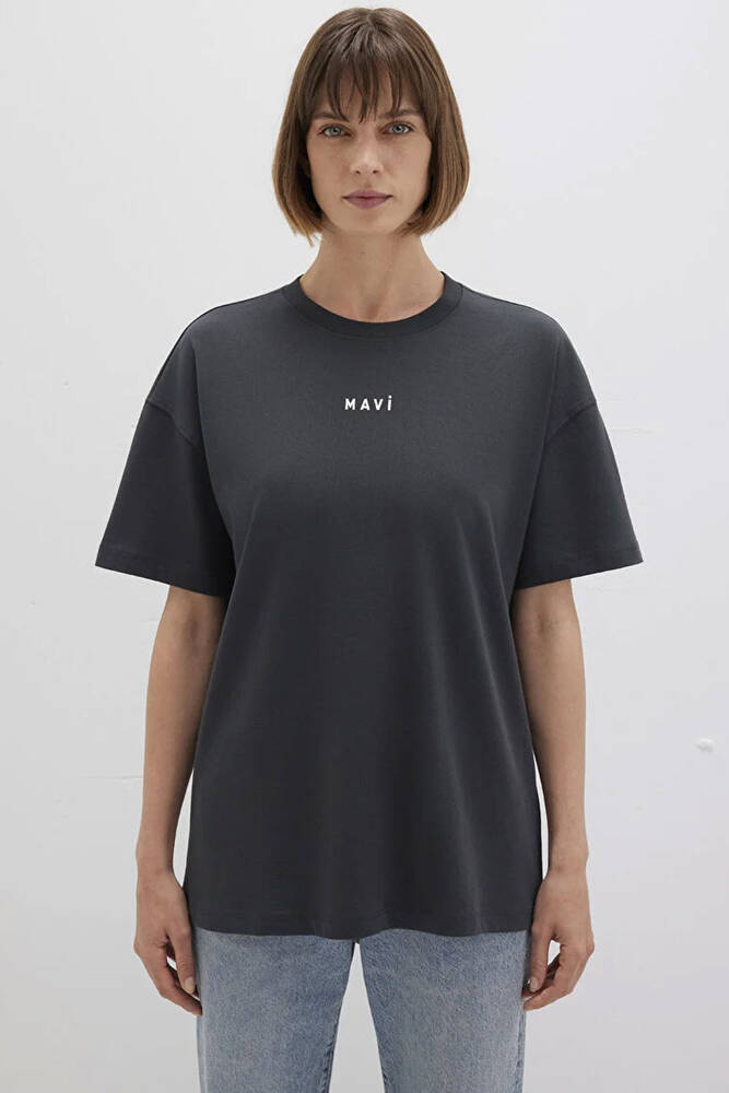 Kadın Mavi Baskılı Tişört 1612518-70087 Gri 