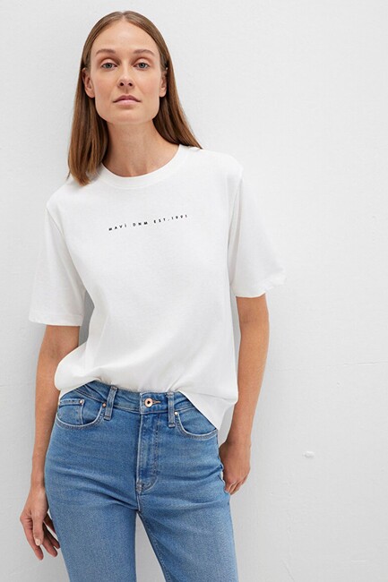 Kadın Mavi Baskılı Tişört 1613147-70057 Beyaz (2)