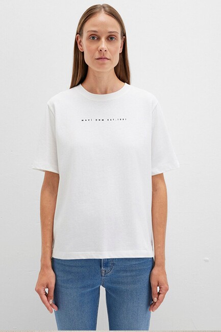 Kadın Mavi Baskılı Tişört 1613147-70057 Beyaz (3)