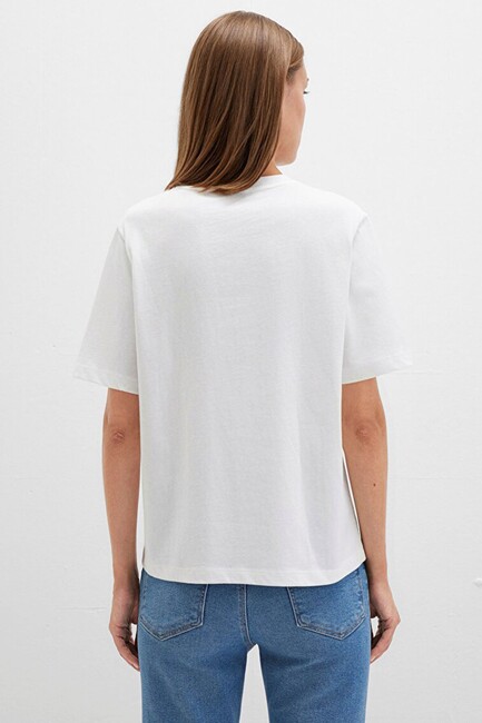 Kadın Mavi Baskılı Tişört 1613147-70057 Beyaz - Thumbnail