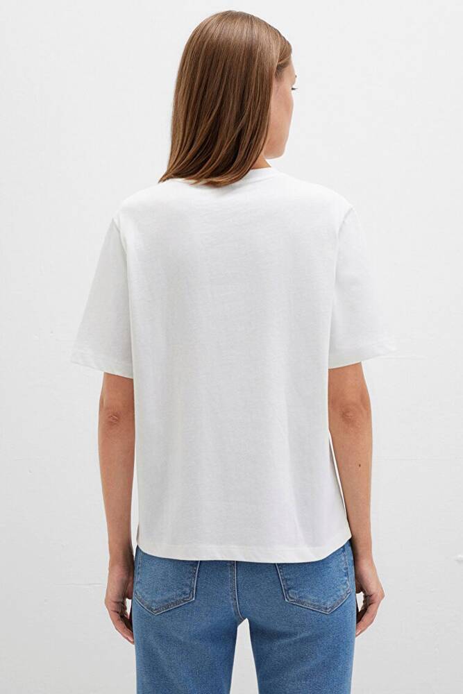 Kadın Mavi Baskılı Tişört 1613147-70057 Beyaz 