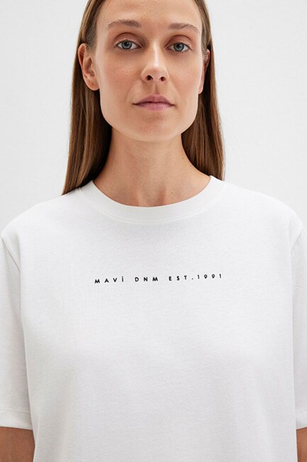 Kadın Mavi Baskılı Tişört 1613147-70057 Beyaz - Thumbnail