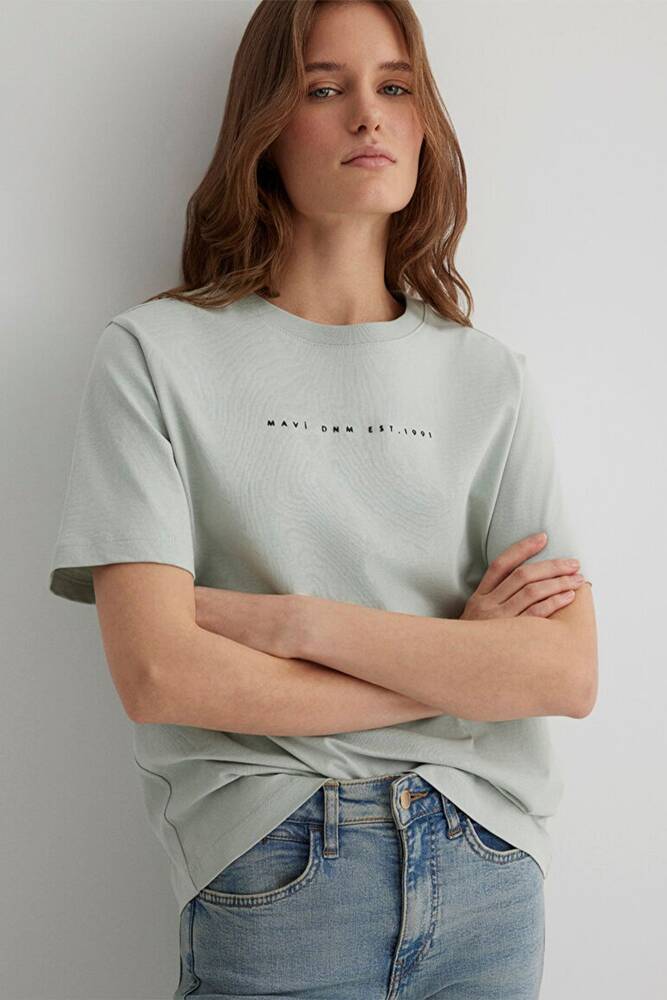 Kadın Mavi Baskılı Tişört 1613147-70148 Yeşil 