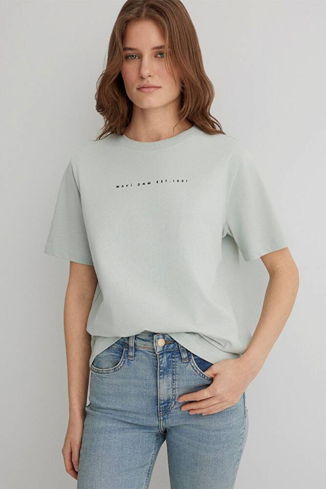 Kadın Mavi Baskılı Tişört 1613147-70148 Yeşil 