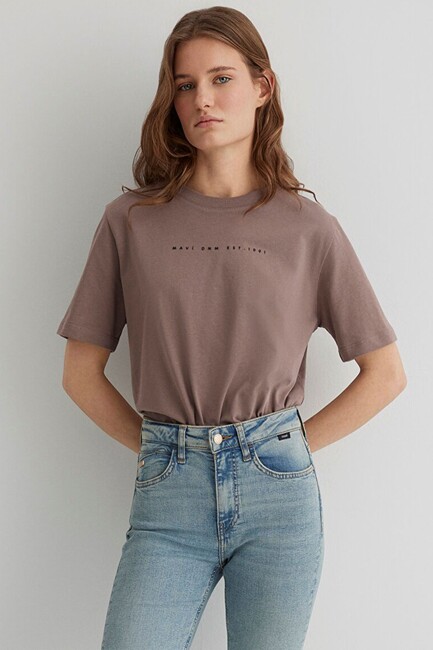 Kadın Mavi Baskılı Tişört 1613147-70383 Kahve (1)