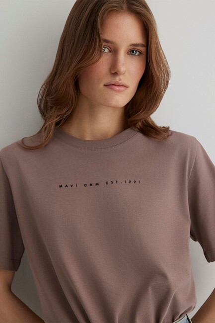 Kadın Mavi Baskılı Tişört 1613147-70383 Kahve (2)