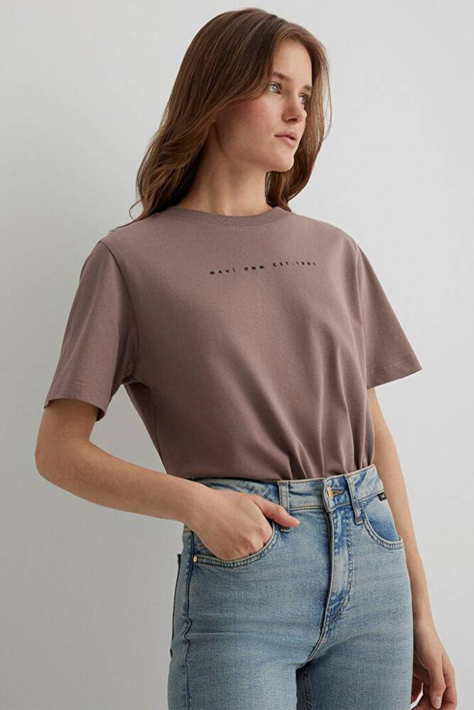 Kadın Mavi Baskılı Tişört 1613147-70383 Kahve 