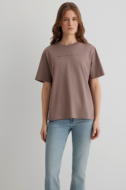 Kadın Mavi Baskılı Tişört 1613147-70383 Kahve - Thumbnail