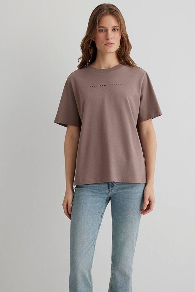 Kadın Mavi Baskılı Tişört 1613147-70383 Kahve 