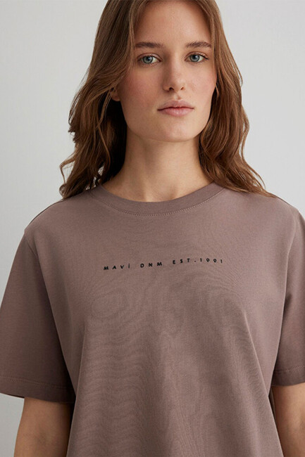 Kadın Mavi Baskılı Tişört 1613147-70383 Kahve - Thumbnail