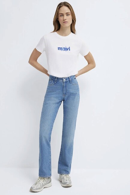 Kadın Mavi Baskılı Tişört 1613287-620 Beyaz (2)