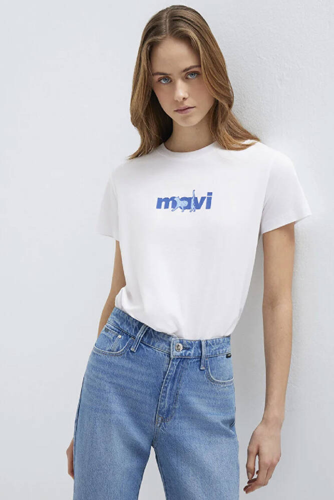 Kadın Mavi Baskılı Tişört 1613287-620 Beyaz 