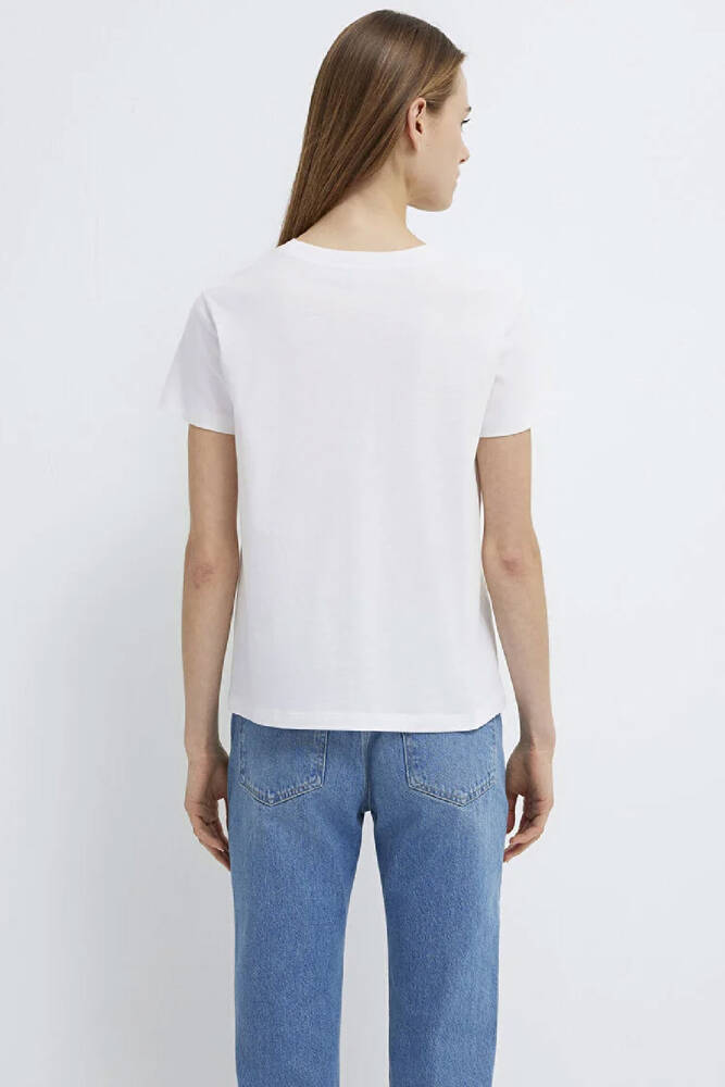 Kadın Mavi Baskılı Tişört 1613287-620 Beyaz 