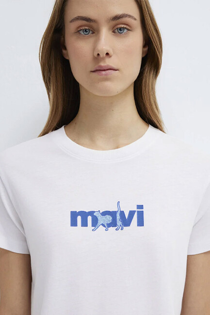 Kadın Mavi Baskılı Tişört 1613287-620 Beyaz - Thumbnail