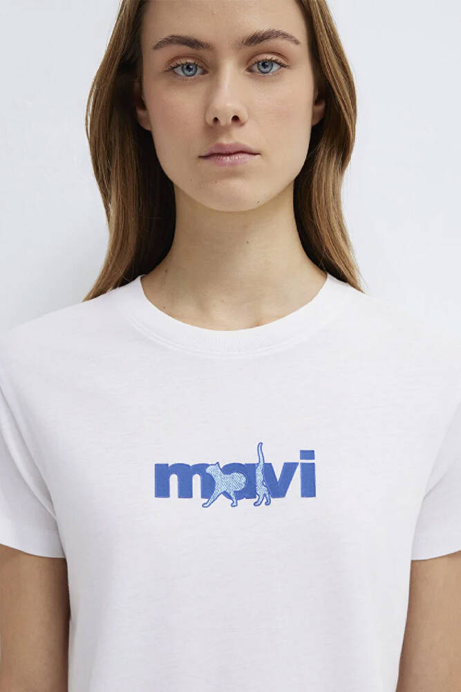 Kadın Mavi Baskılı Tişört 1613287-620 Beyaz 