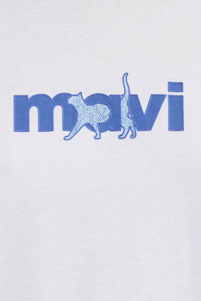 Kadın Mavi Baskılı Tişört 1613287-620 Beyaz 