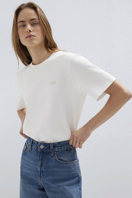 Kadın Mavi Baskılı Tişört 1613804-80194 Ekru (1)