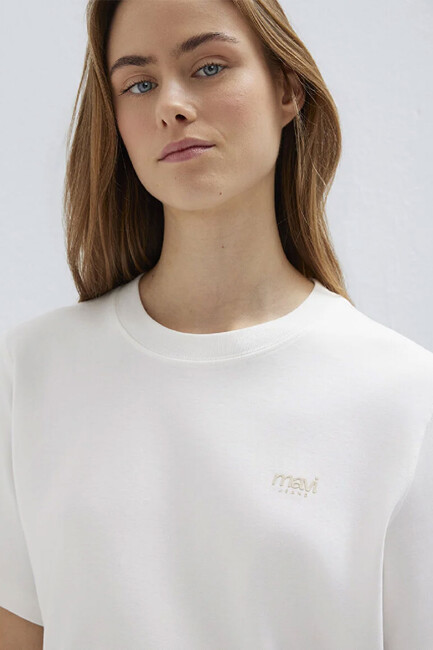 Kadın Mavi Baskılı Tişört 1613804-80194 Ekru - Thumbnail