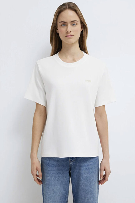 Kadın Mavi Baskılı Tişört 1613804-80194 Ekru - Thumbnail