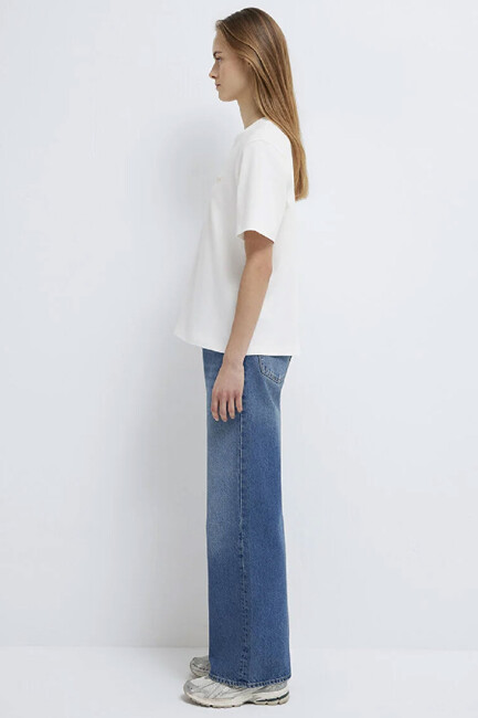 Kadın Mavi Baskılı Tişört 1613804-80194 Ekru - Thumbnail