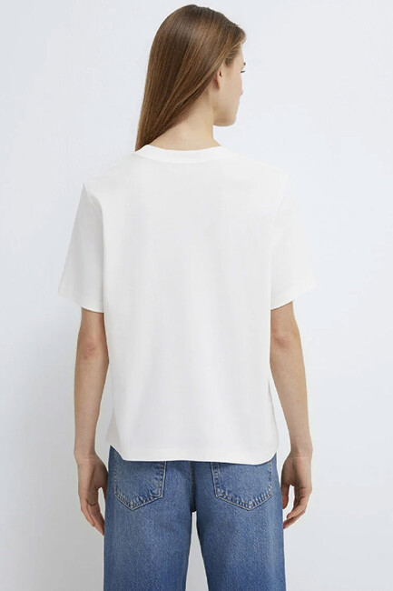 Kadın Mavi Baskılı Tişört 1613804-80194 Ekru - Thumbnail