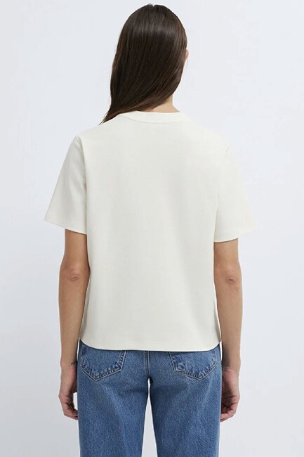 Kadın Mavi Baskılı Tişört 1613882-80194 Ekru - Thumbnail