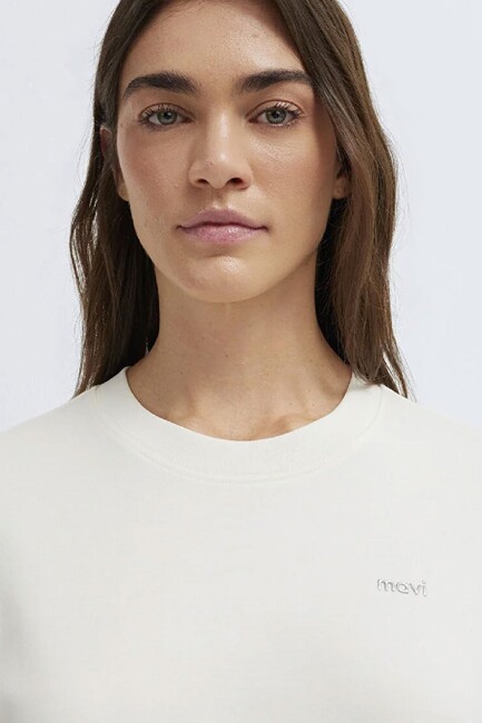 Kadın Mavi Baskılı Tişört 1613882-80194 Ekru - Thumbnail