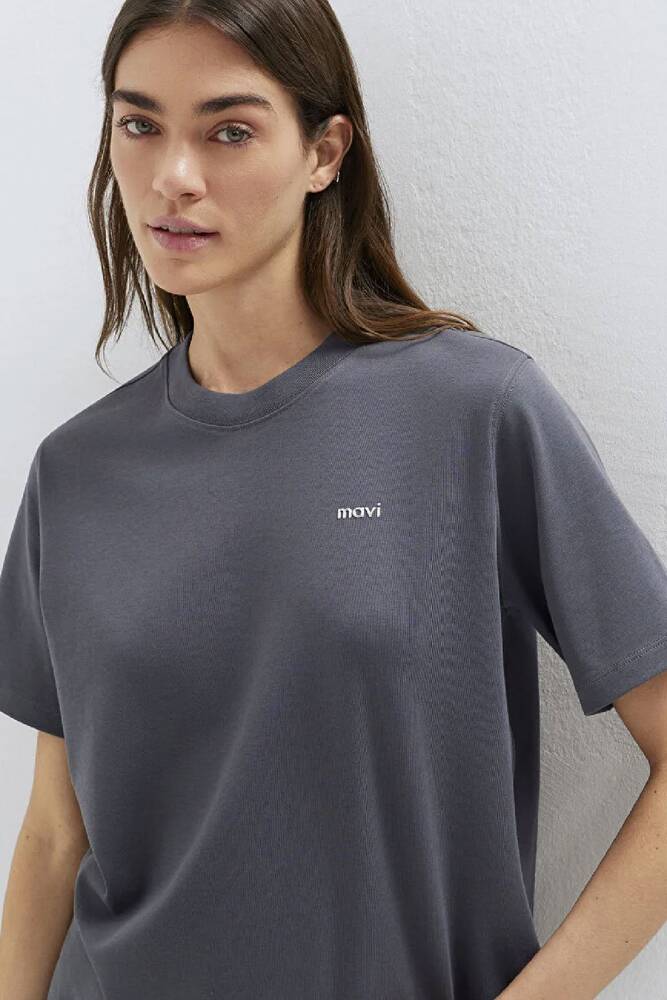 Kadın Mavi Baskılı Tişört 1613882-83620 Gri 