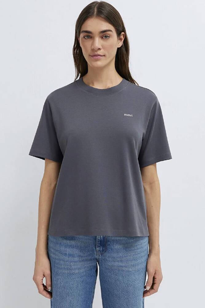 Kadın Mavi Baskılı Tişört 1613882-83620 Gri 