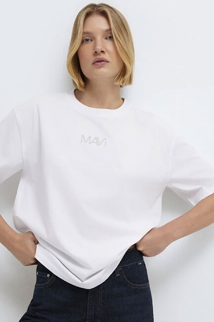 Kadın Mavi Baskılı Tişört 1613884-620 Beyaz (1)