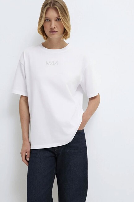 Kadın Mavi Baskılı Tişört 1613884-620 Beyaz (2)