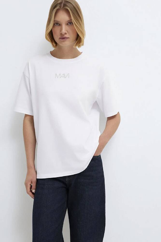 Kadın Mavi Baskılı Tişört 1613884-620 Beyaz 