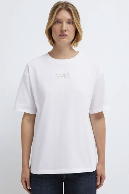 Kadın Mavi Baskılı Tişört 1613884-620 Beyaz (3)