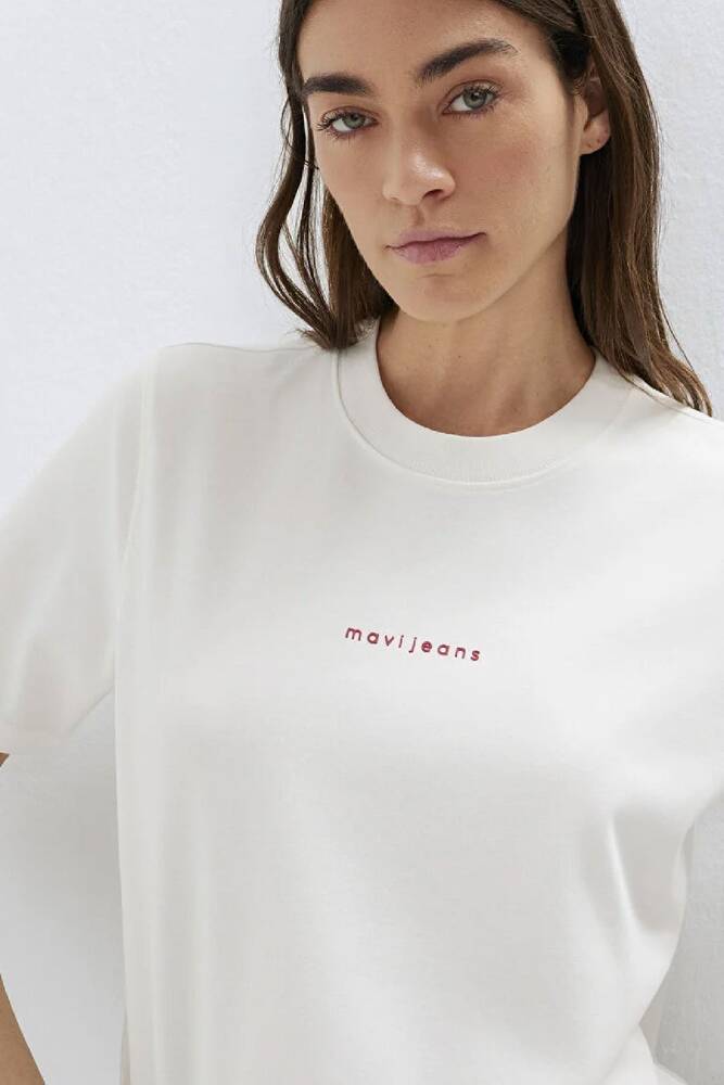 Kadın Mavi Baskılı Tişört 1613890-80194 Ekru 