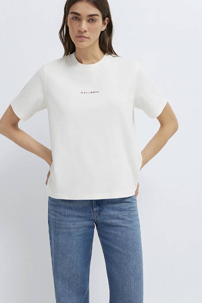 Kadın Mavi Baskılı Tişört 1613890-80194 Ekru 