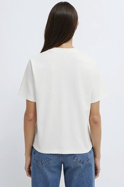Kadın Mavi Baskılı Tişört 1613890-80194 Ekru - Thumbnail