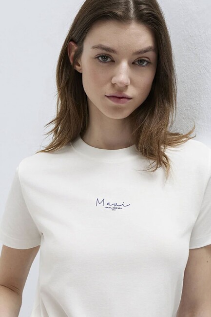 Kadın Mavi Baskılı Tişört 1613900-70057 Ekru (1)