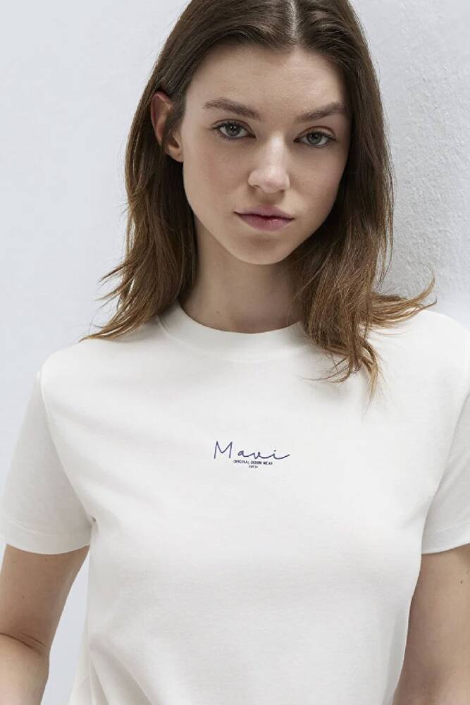 Kadın Mavi Baskılı Tişört 1613900-70057 Ekru 