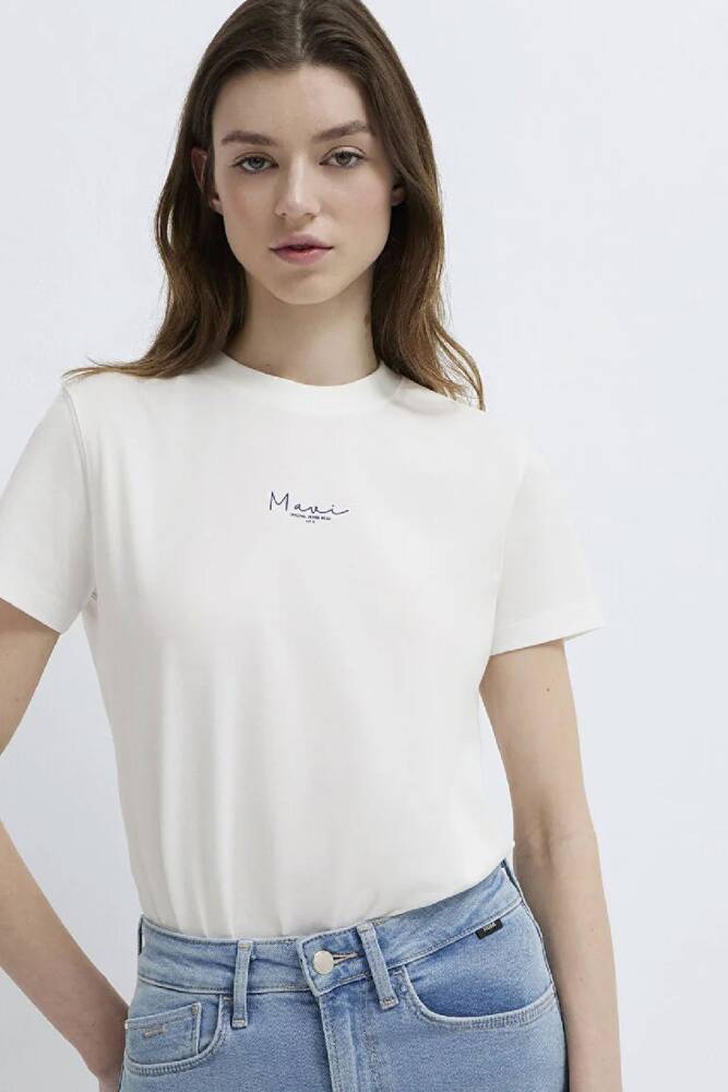 Kadın Mavi Baskılı Tişört 1613900-70057 Ekru 