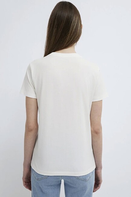 Kadın Mavi Baskılı Tişört 1613900-70057 Ekru - Thumbnail