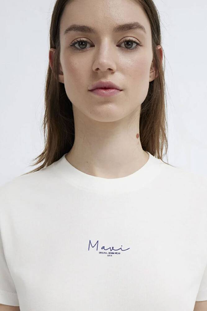 Kadın Mavi Baskılı Tişört 1613900-70057 Ekru 