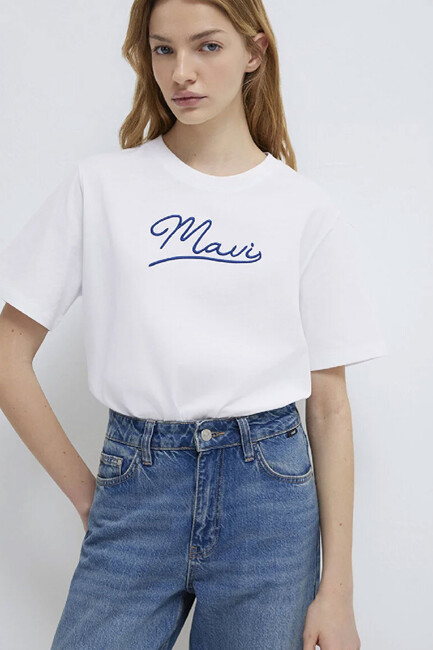 Kadın Mavi Jeans Baskılı Tişört 1612421-620 Beyaz (1)