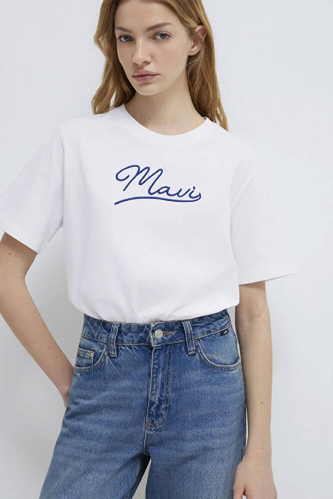 Kadın Mavi Jeans Baskılı Tişört 1612421-620 Beyaz 