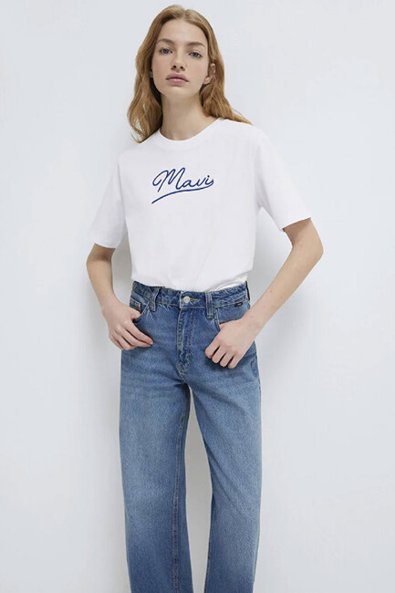 Kadın Mavi Jeans Baskılı Tişört 1612421-620 Beyaz (2)
