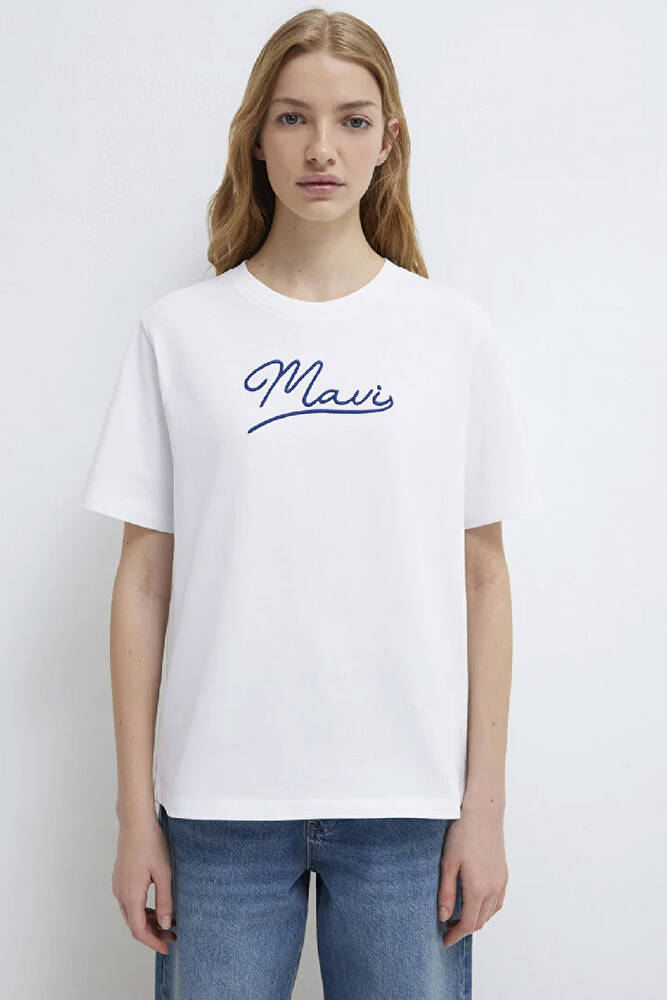 Kadın Mavi Jeans Baskılı Tişört 1612421-620 Beyaz 